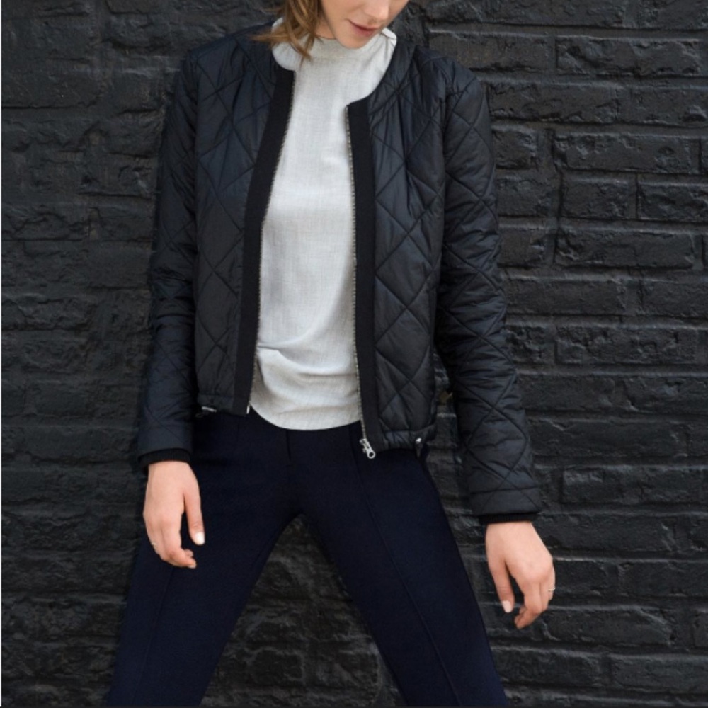 LOFT Black Quilted Bomber Jacket size XS